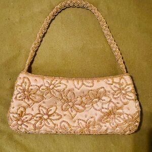 La Regale Gold Floral Beaded Clutch